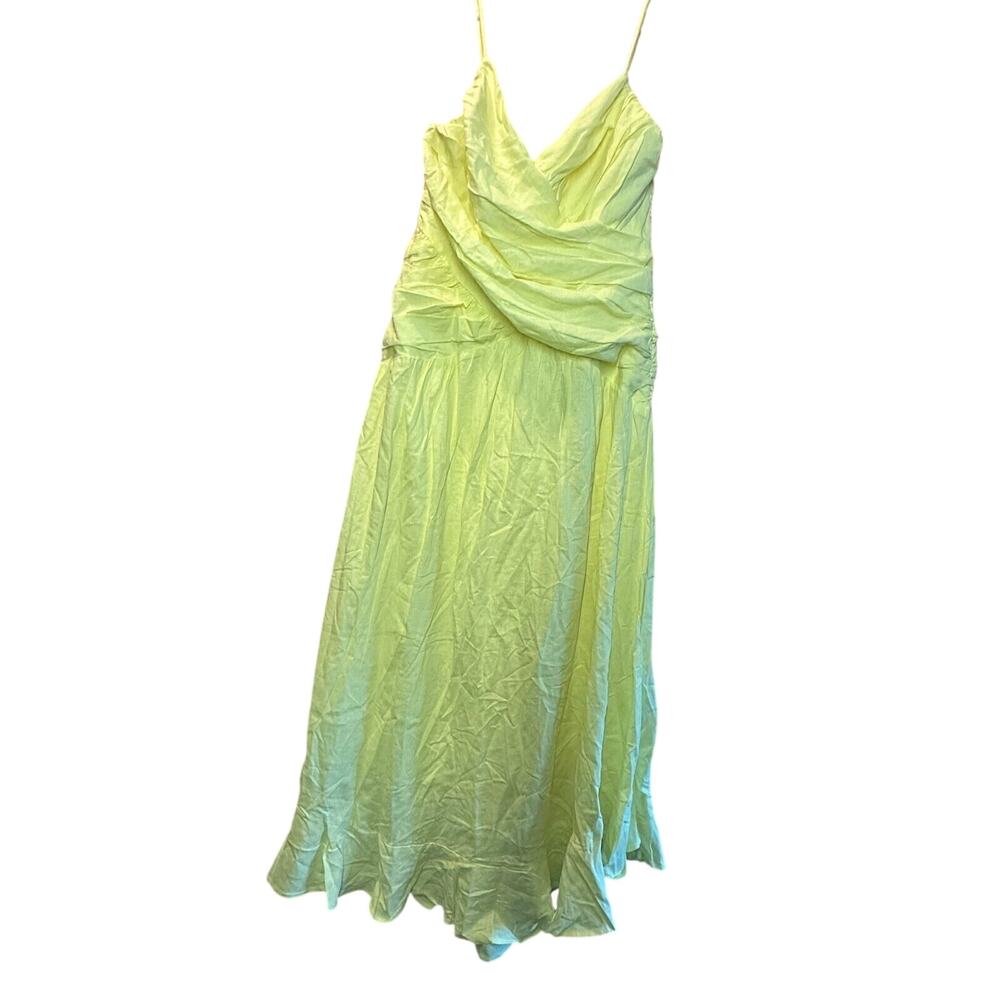 FARM Rio Yellow Ruched Cross-Over Linen-Blend Maxi Dress - Size L - Picture 5 of 13